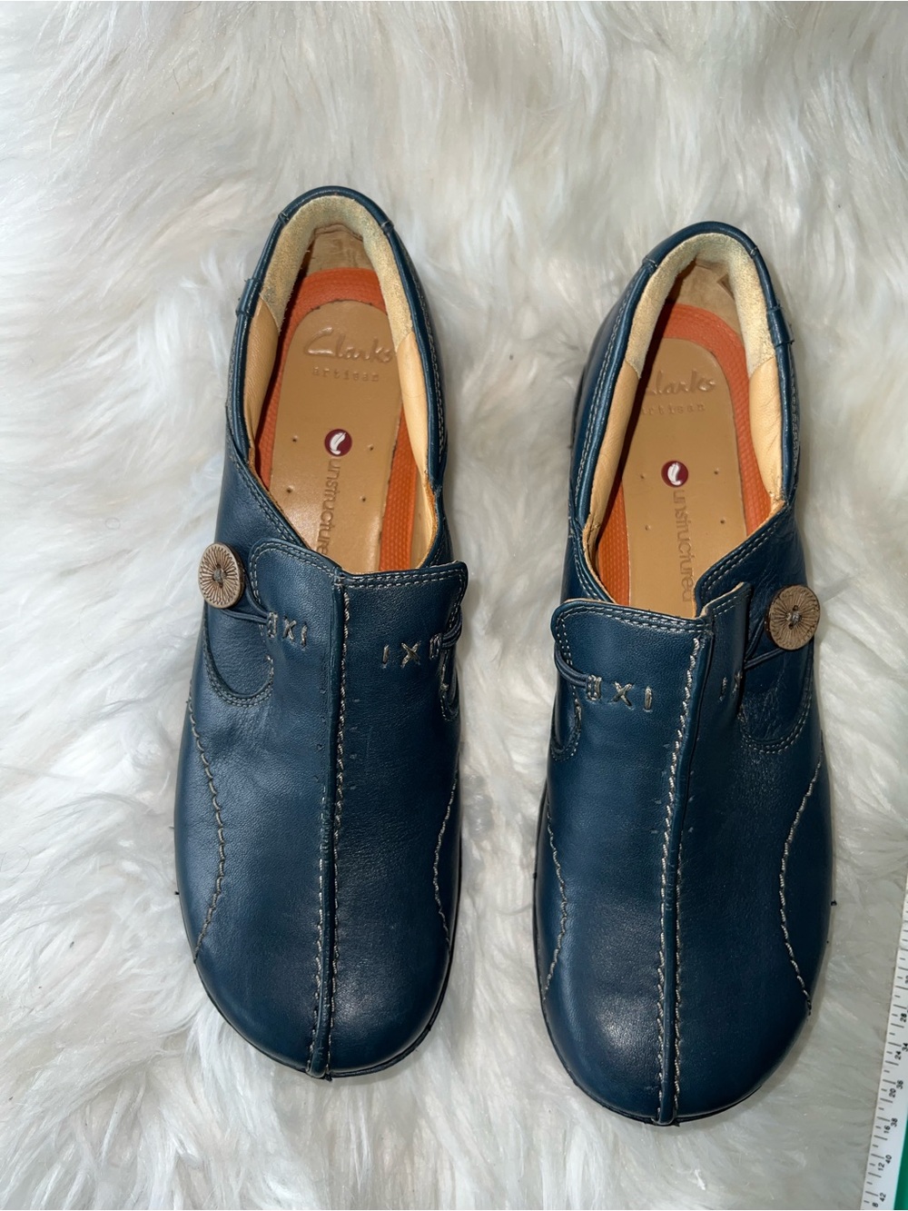 Clarks Women Navy Leather Slip-On Casual Shoes